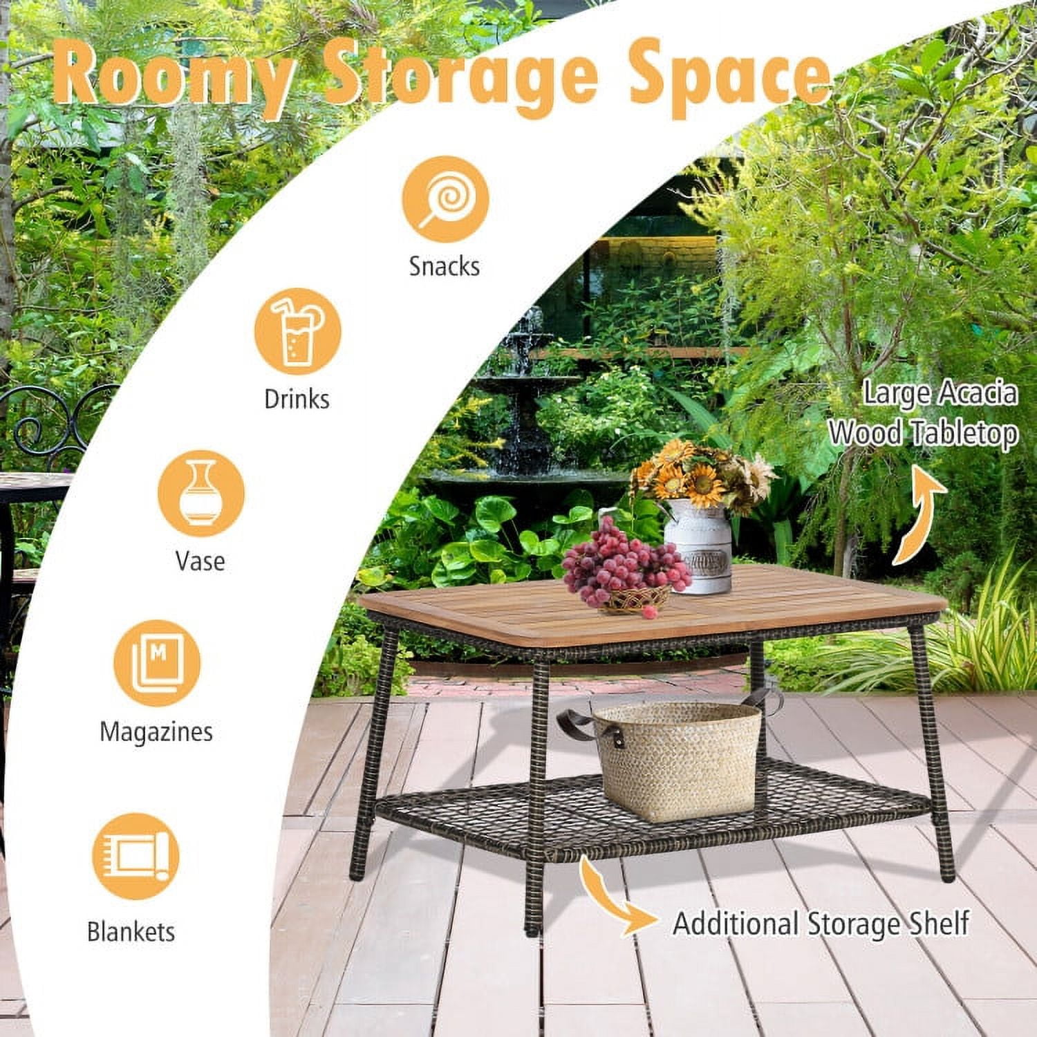 Aimee Lii 5 Pieces Patio Rattan Cushioned Conversation Set with 2-Tier Coffee Table, Outdoor Patio Furniture Aimee Lii 5 Pieces Patio Rattan Cushioned Conversation Set with 2-Tier Coffee Table, Outdoor Patio Furniture