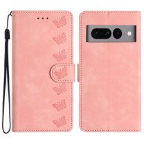Mantto for Google Pixel 7 Pro Wallet Case with Credit Card Holder Wrist Hand Strap Cover, Butterfly Pattern PU Leather TPU Shockproof Anti-Scratches Exquisite Flip Case for Google Pixel 7 Pro, Pink