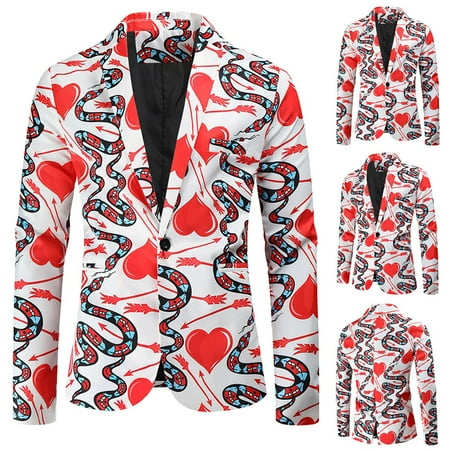 

Men s 1 Button Heart Print Dress Blazers Slim Fit Fashion Long Sleeve Notched Lapel Suit Jacket Business Coat Fahsion Casual Regular Fit Jackets for Wedding Party