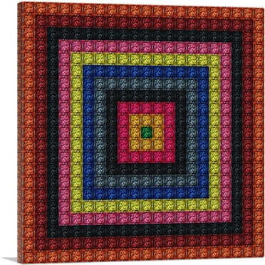 ARTCANVAS Red Square Color Grid Jewel Pixel Canvas Art Print - Size: 18" x 18" (0.75" Deep)