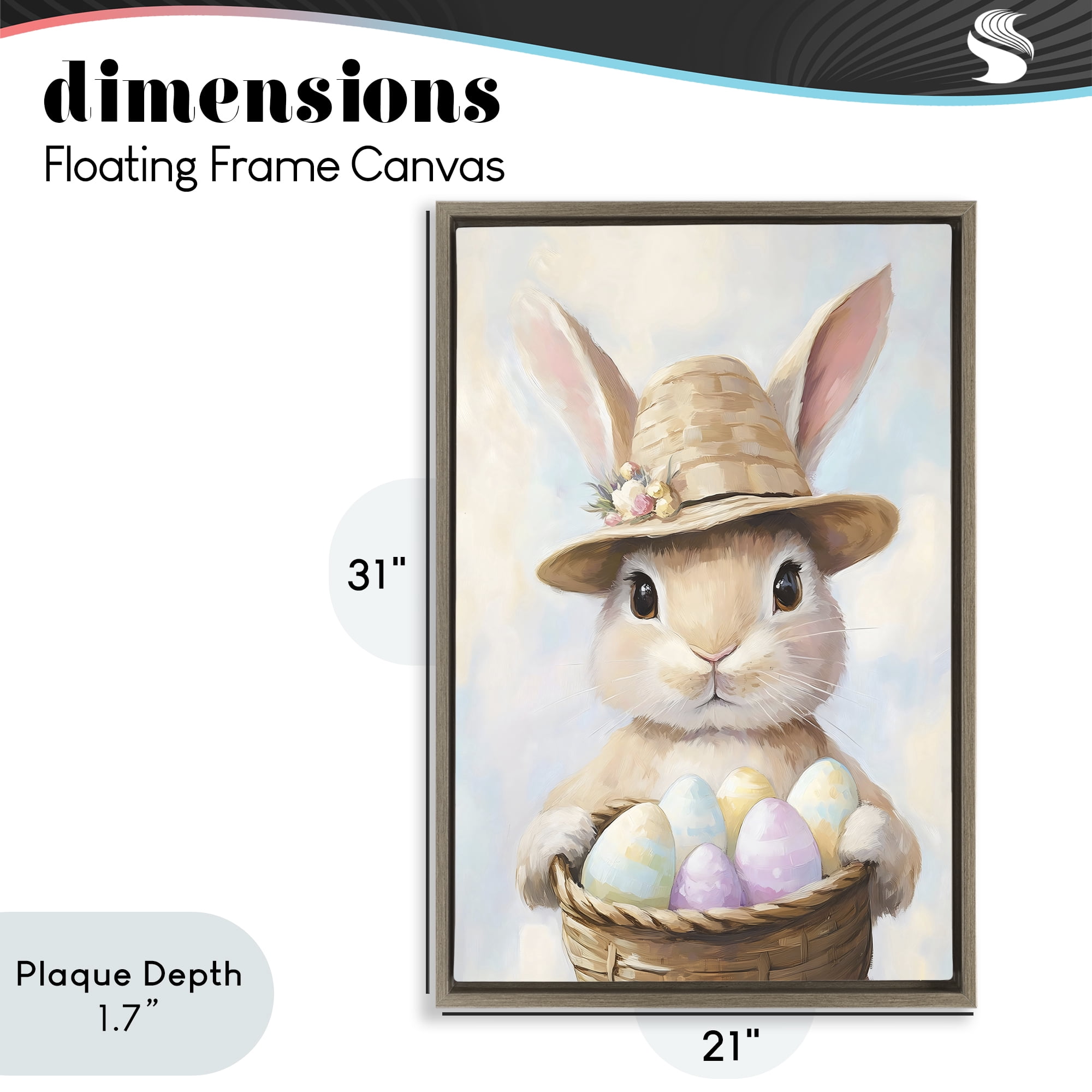 Stupell Industries Bunny with Easter Egg Basket Brown Framed Floater Canvas Wall Art, design by The Prints Vibe