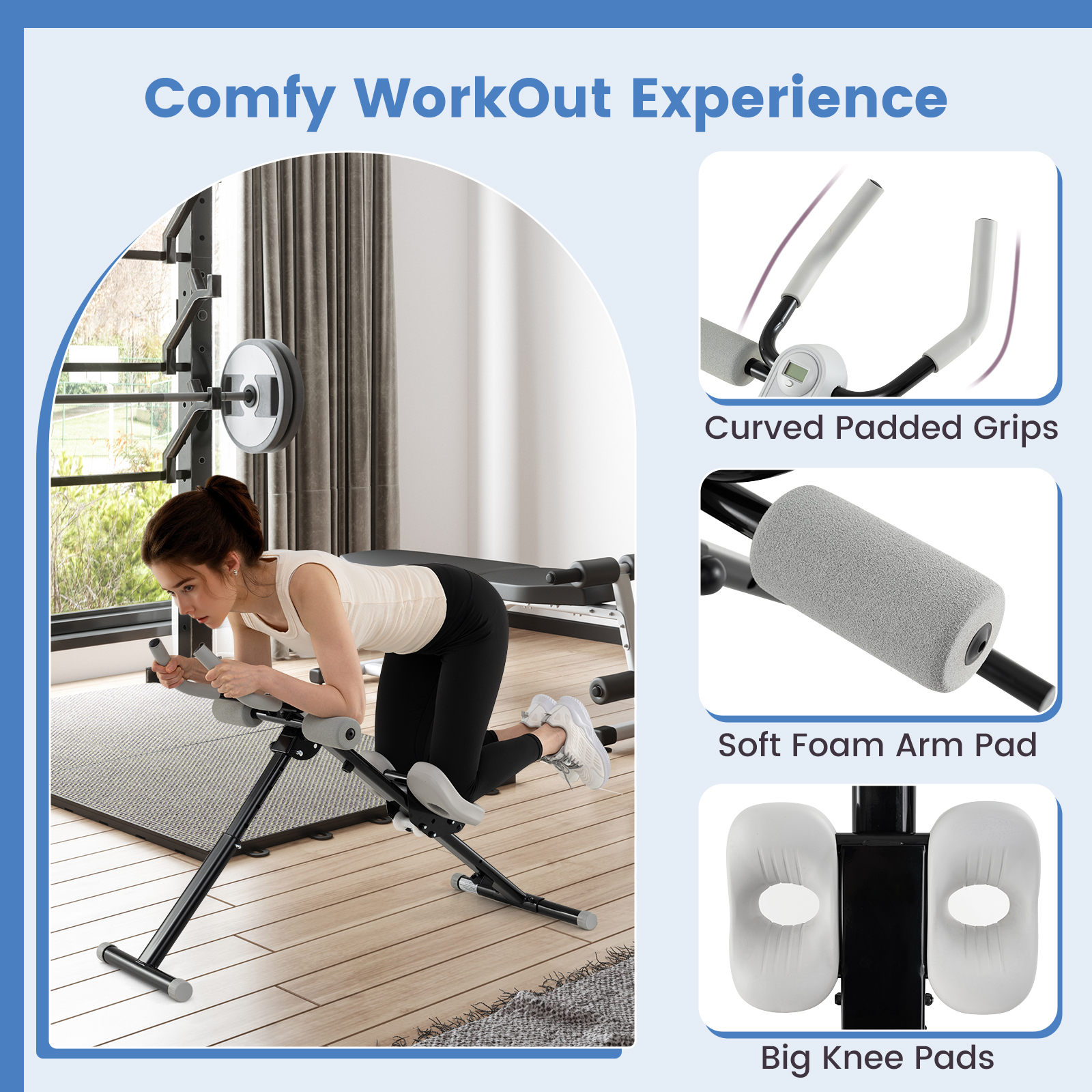 Topbuy Ab Workout Equipment Foldable Abdominal Trainer w/Arm & Knee Pads Black