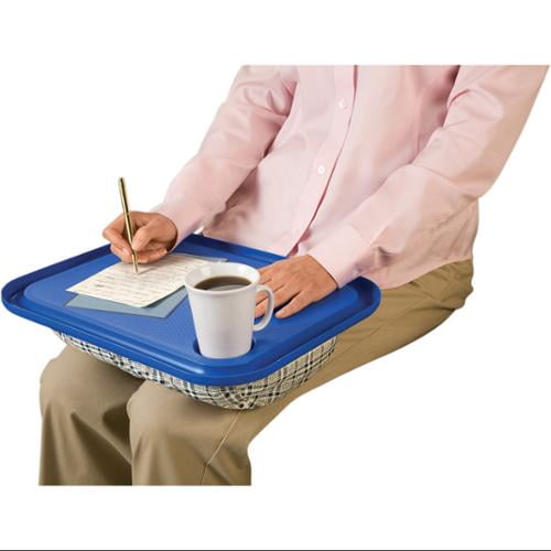 Stable Lap Table TV Tray Cup Holder Reading Writing Beanbag Bottom Travel Blue 