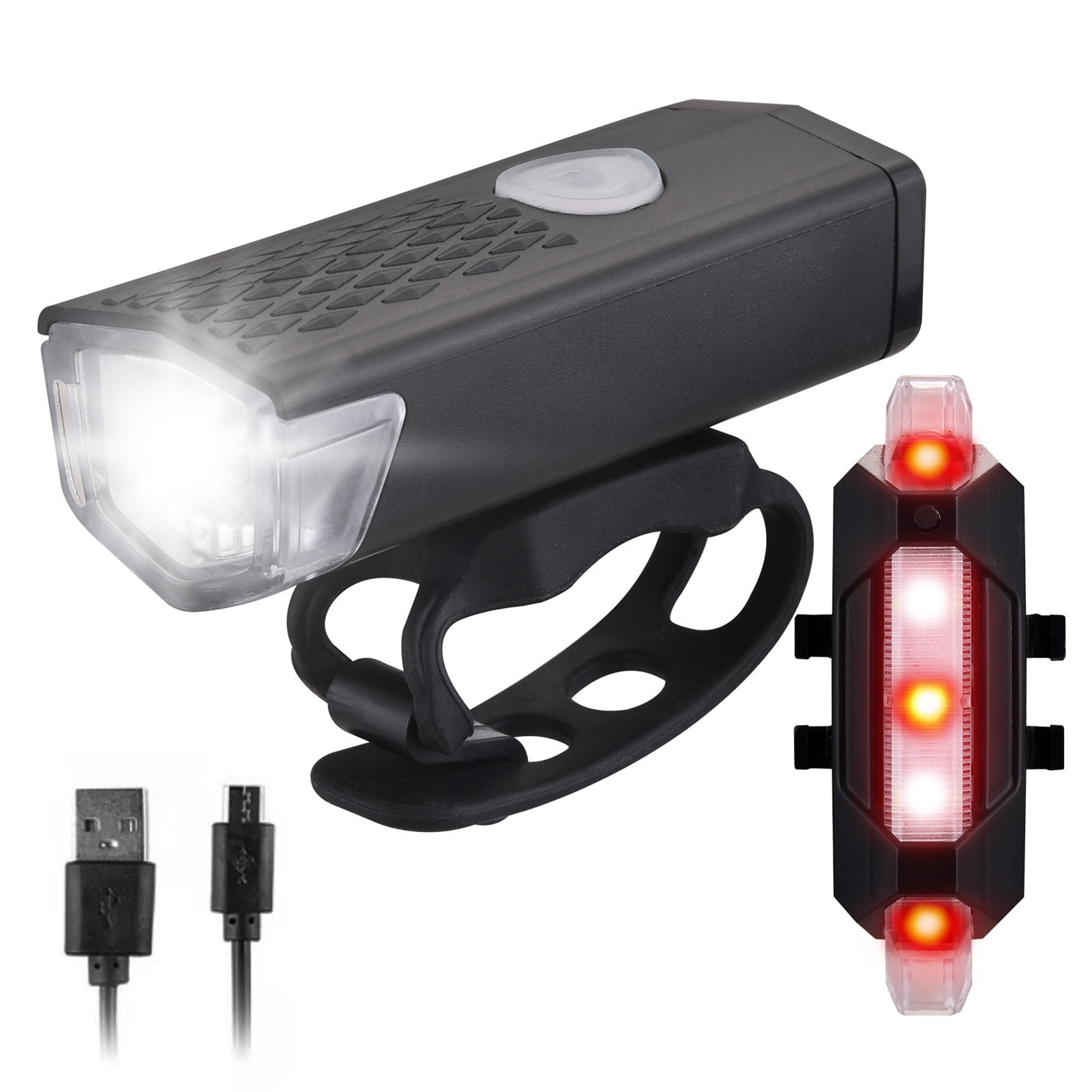 Details about   USB Rechargeable Bike Lights Front Rear Hazard Light Waterproof 5 LED 3 color