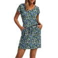 thumbnail image 4 of Qaspx Summer Dresses for Women V Neck Casual T-shirt Dresses Tie Waist Mini Dress with Pockets, 4 of 5