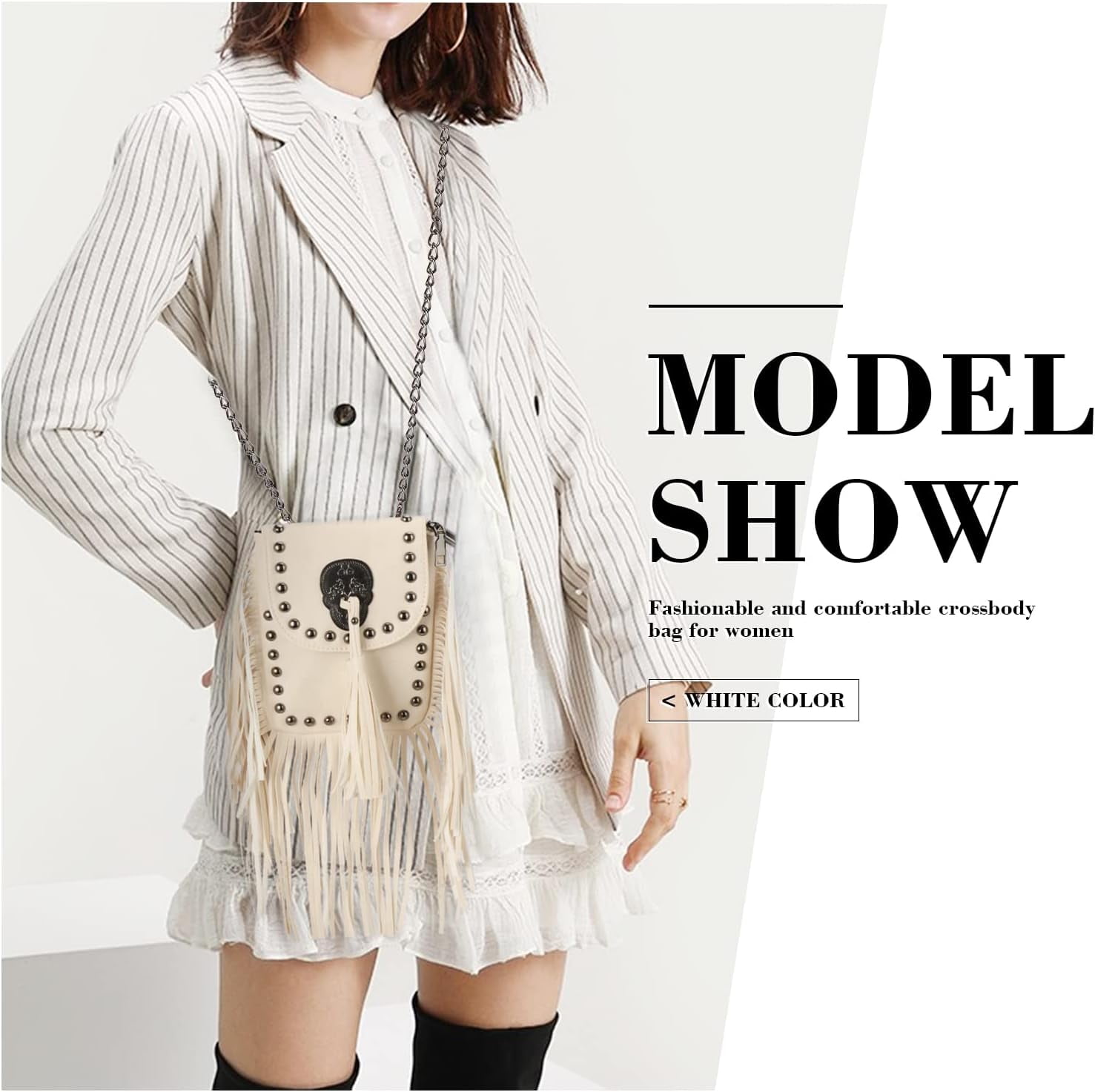 Leather Skull Fringe Purses for Women Black Tassel Shoulder Crossbody Bag Unique Gothic Punk Satchel Handbag