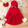 thumbnail image 3 of Gupgi Robe Rouge 4-7 Ans Petites Filles Manches Longues Bouton Nœud Décor Robe Trapèze Froncée avec Chapeau, 3 of 8