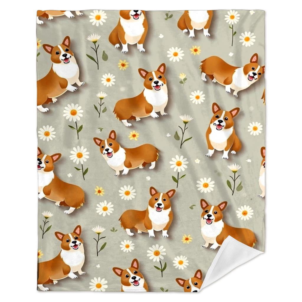 Corgi Dog Print Flannel Throw Blanket 280GSM, Soft Plush Lightweight All-Season Blanket for Sofa Bed Travel Outdoor, Cozy Warm Bedspread for Corgi Lovers