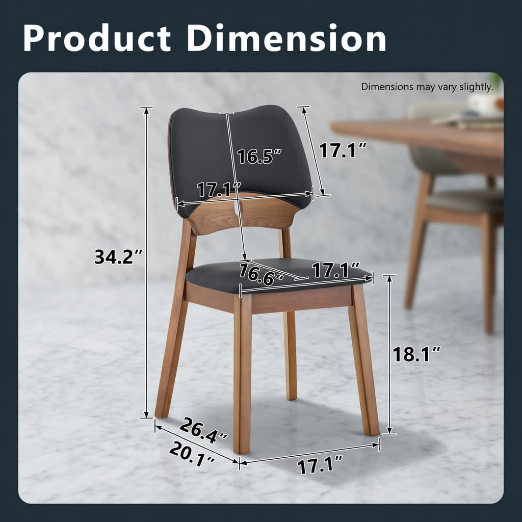 Hommoo 2-Pack Solid Wood Dining Chairs with PU Upholstered Seat & Backrest, Ergonomic Hollow-Back Design for Modern Home Dining, Black & Walnut
