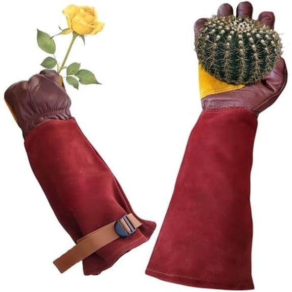 Gardening Gloves for Women/Men,Cow Leather Garden Gloves Thorn Proof Brown,Small