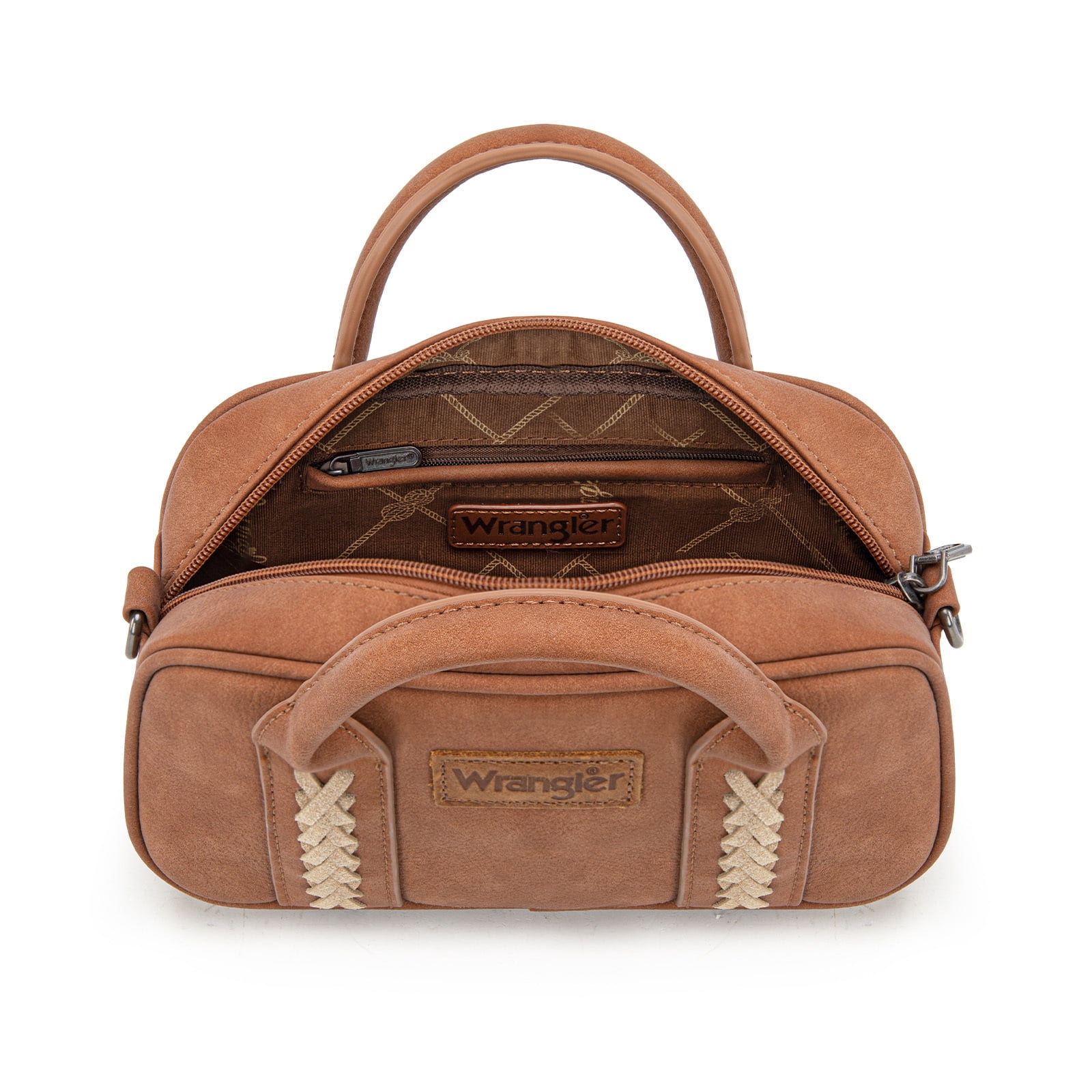 Wrangler Barrel Bag Retro Top Handle Bags with Crossbody Strap Boston Satchel Purse and Handbag Women, Brown