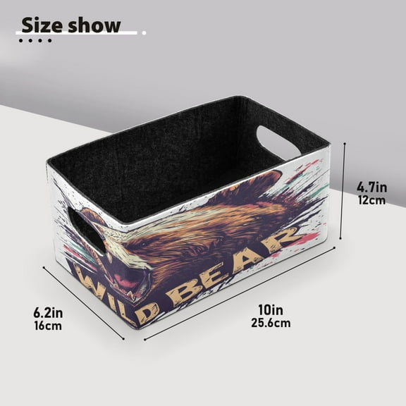 BZSMCE Shelf Baskets Brown Wild Bear Pattern Storage Cube Bins 10.1*6.3*4.7in Set of 2