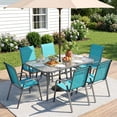 thumbnail image 4 of Arlopu 7pcs Patio Dining Table & 6 Stackable Chairs, Tempered Glass Top w/ Umbrella Hole, Patio Dining Set for Garden Poolside, 4 of 13