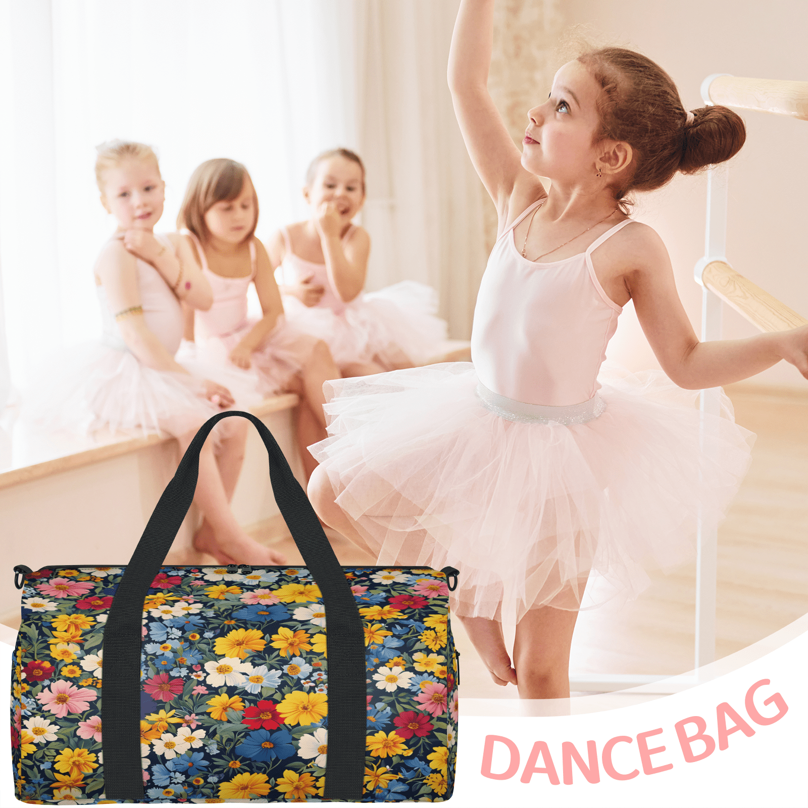 Herdesigns Flower Colorful Gym Bag for Women, Duffle Bag for Travel Sport, Lightweight Waterproof Carry on Weekender Overnight Dance Yoga Workout Bags