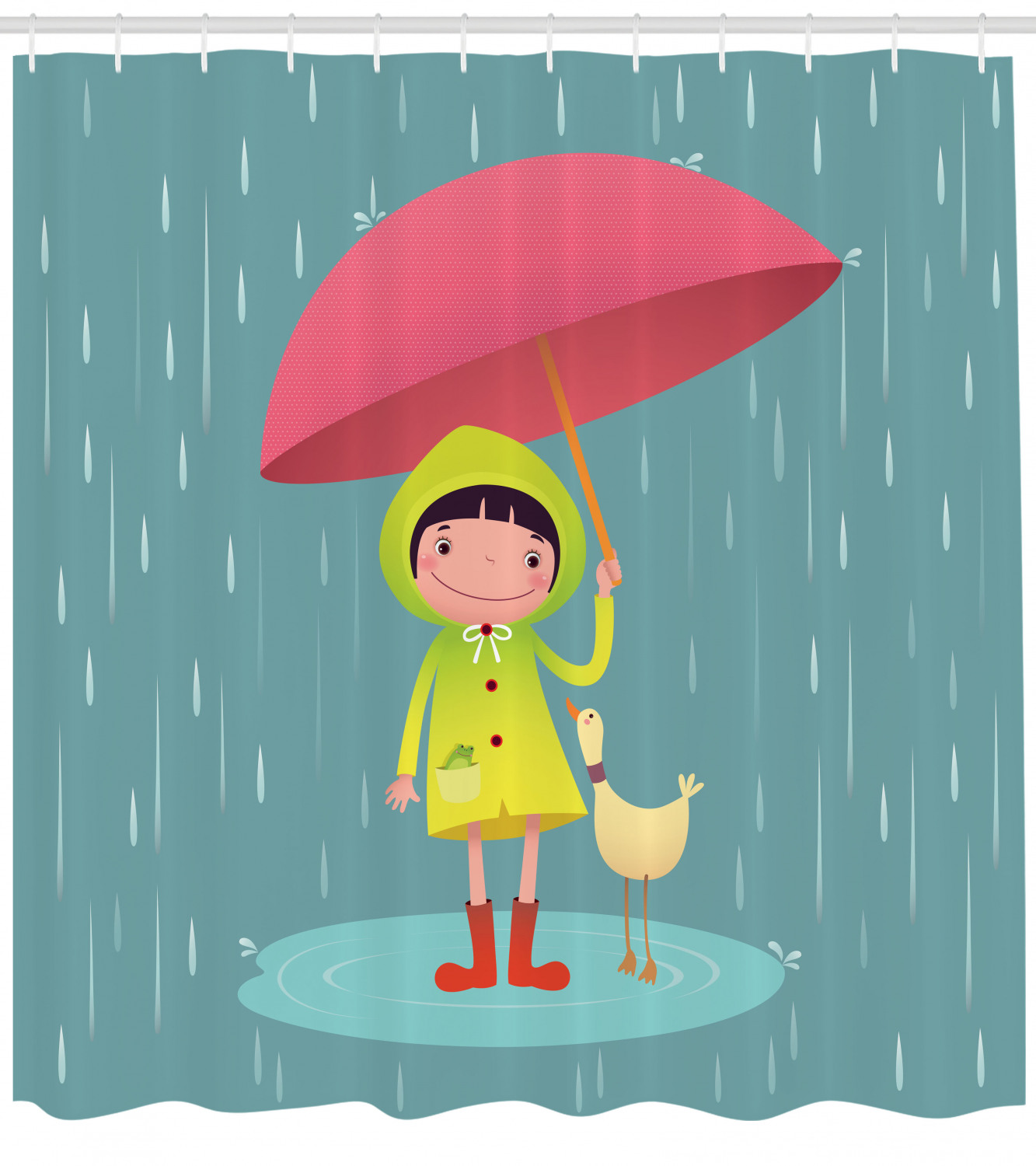 Rain Shower Curtain Illustration Of A Little Girl And Her Duck