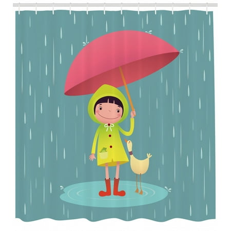 Rain Shower Curtain Illustration Of A Little Girl And Her Duck