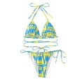 thumbnail image 3 of WREESH Women Split Swimsuit Show Waist Stripe Bikini, 3 of 6