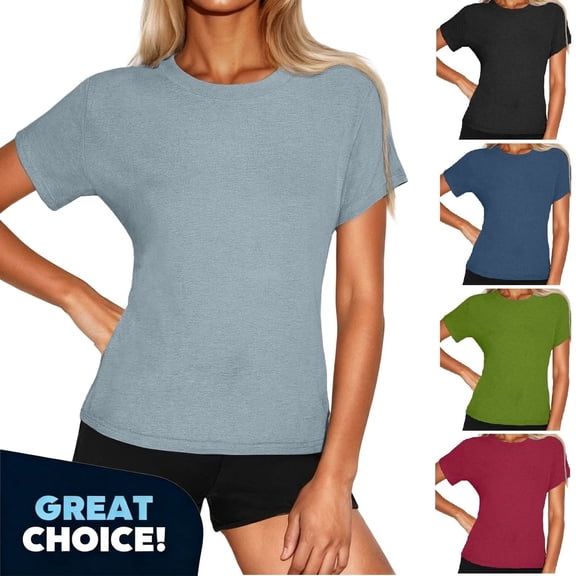 YODETEY Women's Crew Neck Tee with Short Sleeves, Classic Short Sleeve CrewNeck T-Shirt, Women's Plus Hot Pink,Size M