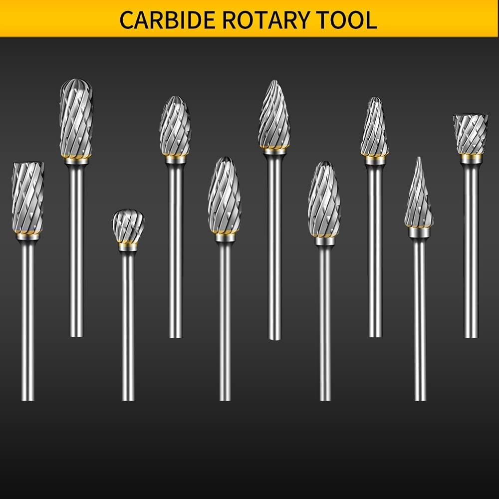 2 Sets Carbide Burr (20-Piece) for Dremel & Rotary Tools, 1/8" Shank Double-Cut Grinding Bits for Metal, Wood, Engraving & Polishing