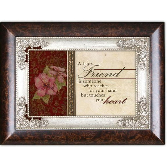 A True Friend Touches Your Heart Dark Wood Finish Jewelry Music Box Plays Tune Amazing Grace