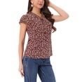 thumbnail image 4 of INSPIRE CHIC Valentine's Day Women's Floral Blouse Short Cap Sleeve Chiffon Casual Ruffle Tops XS Dark Red, 4 of 6