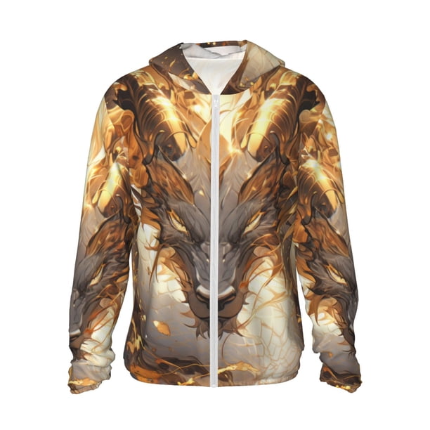 Balery Golden Horned White Dragon Sudadera ligera de manga larga con capucha y protección solar UPF 50+ para hombre y mujer, ideal para pesca y running-XX-Large
