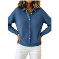 thumbnail image 3 of Women Lapel Shirt Full Front Single Row Button Long Sleeve Loose Fit Knit Cardigan Sweater 5XL, 3 of 7