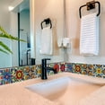 thumbnail image 2 of Mi Alma Green Blue Floral Vintage Peel & Stick Tiles - Vinyl Backsplash 8x8, 2 of 14