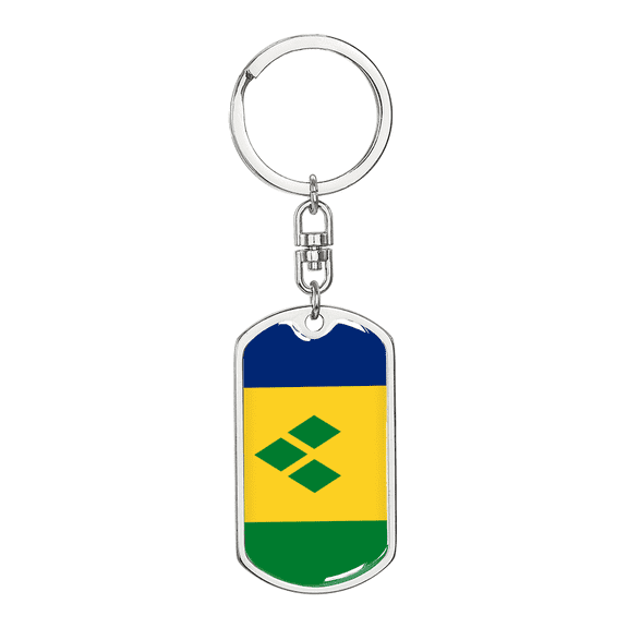 Saint Vicente And The Grenadines Flag Swivel Keychain Dog Tag Stainless Steel or 18k Gold