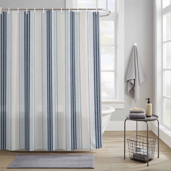 Bathroom Shower Curtain Vintage Blue Ombre Stripe Waterproof Shower Curtains with Hooks, Modern Geometric Line Bath Curtains Bathtub Curtain Home Decor 36x72in