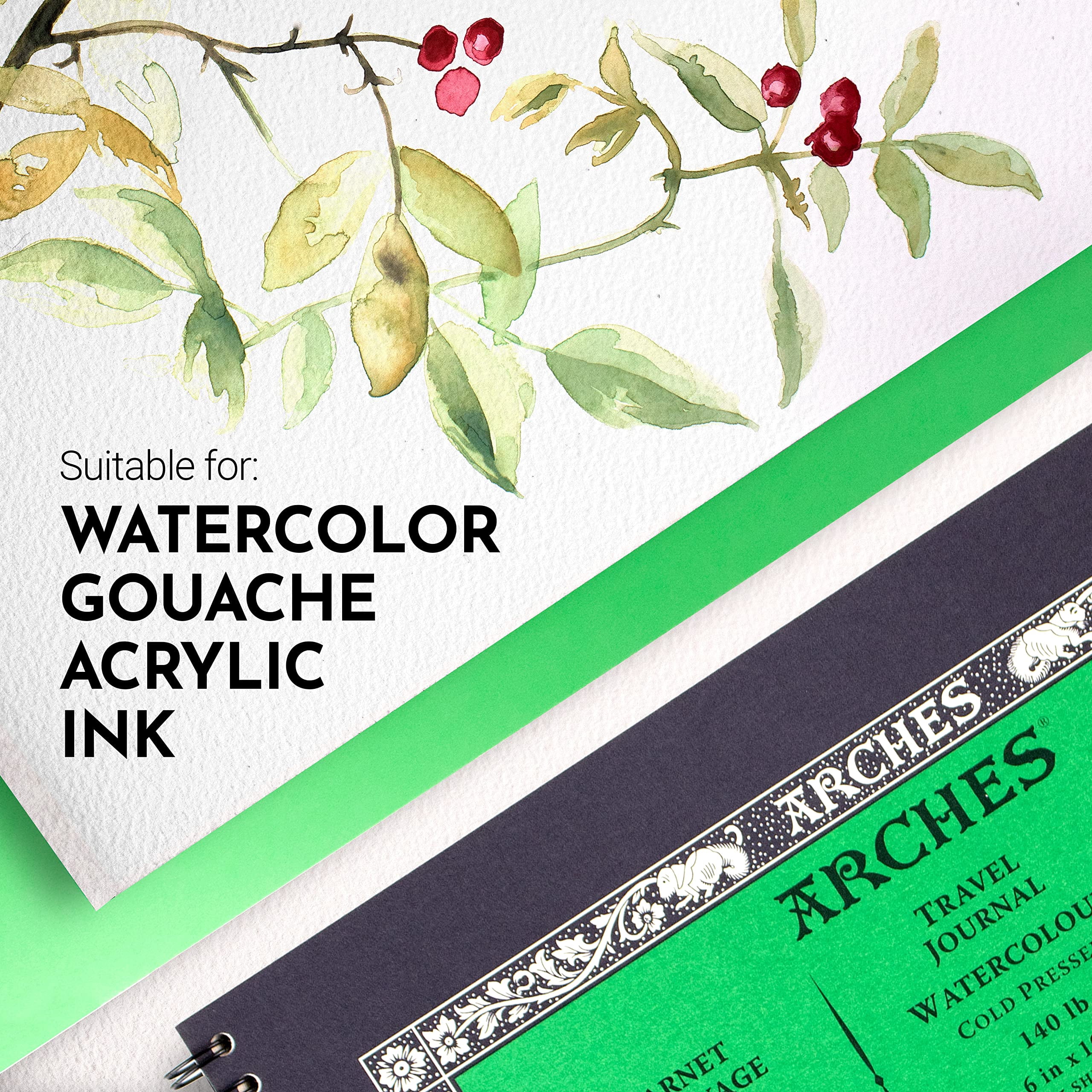 ARCHES® Aquarelle Watercolor Paper Art Journal, Cold Press, Natural White, 140 lb (300 gsm), Side Wire Binding, 15 Sheet, 10x6 in, 1 Count