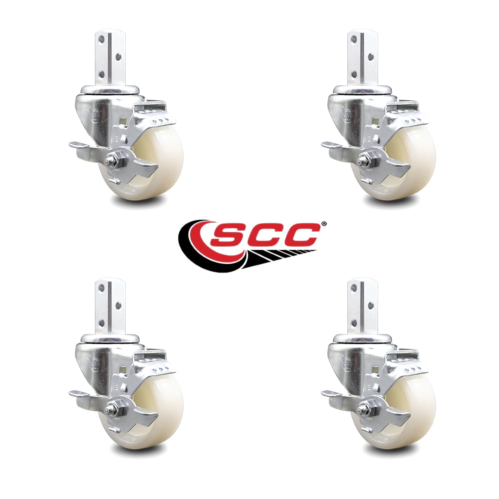 3 Inch Nylon Wheel Swivel 3/4 Inch Square Stem Caster Set with Brake SCC