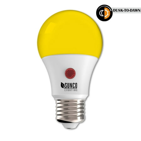 Sunco Lighting 6 Pack - LED Dusk to Dawn A19 Bulb Photocell Photosensor Auto On/Off, 9W, UL, 2000K, Indoor/Outdoor Lighting Lamp Garage, Hallway, Yard, Porch, Yellow Light - Keeps Bugs