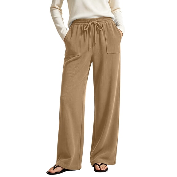 Hurxie Corduroy Pants for Women Elastic High Waist Pull On Straight Leg Slacks Casual Fall Trousers with Pockets