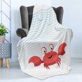 thumbnail image 4 of Hermit Crab Soft Flannel Fleece Throw Blanket, Cartoon Style Smiling Crab Bubbly Underwater, Cozy Plush for Indoor and Outdoor Use, 70" x 90", Dark Coral Sky Blue, by Ambesonne, 4 of 5