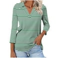 thumbnail image 1 of Timegard Tuniques Rayées pour Femmes Col à Revers en V Manches 3/4 T-Shirts Blouses Décontractées Mode, 1 of 5