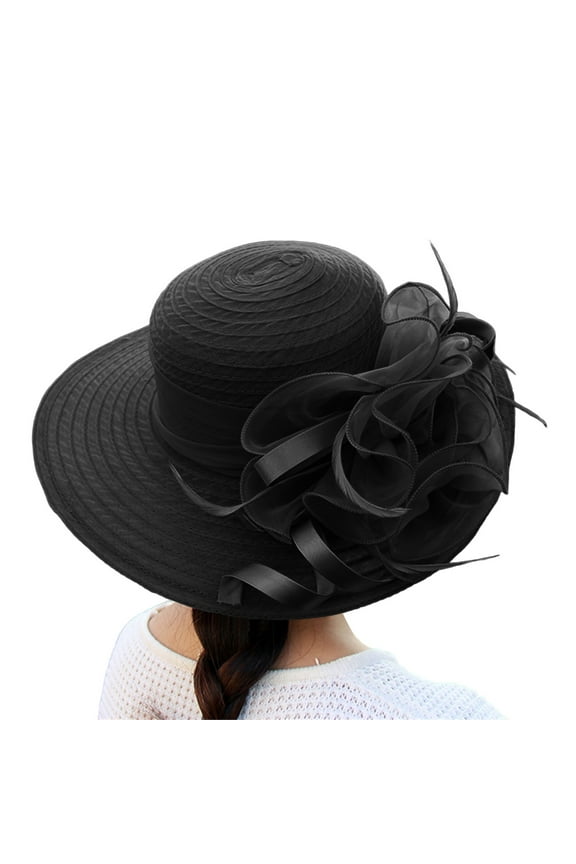2026 Kentucky Hats Derby for Women Organza Flower Fashion able Classic Wide Brim Elegant Women's Yarn Hat UV Protection Tea Party Wedding Cocktail Party Summer Beach Sunhat Cap Vintage HatBlack