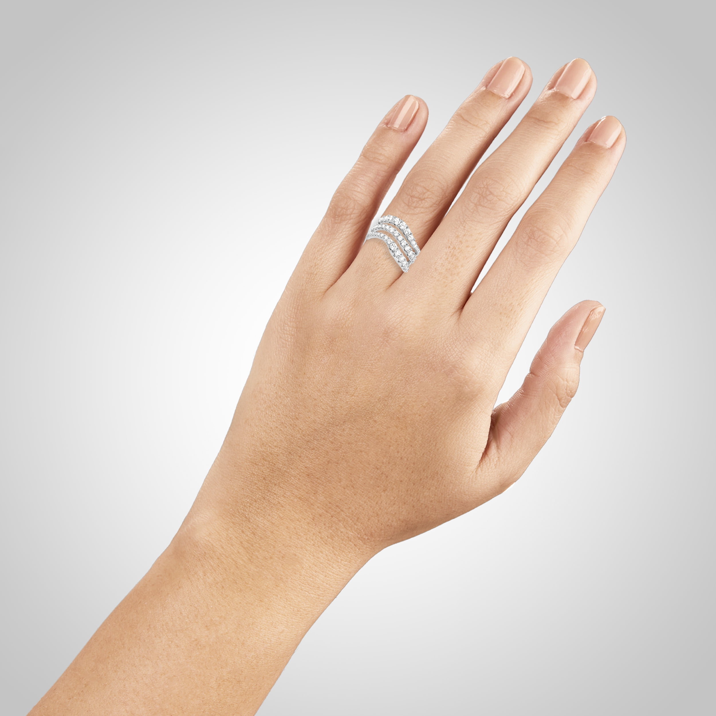 Believe By Brilliance Women's Fine Silver Plated Wave Band CZ Ring