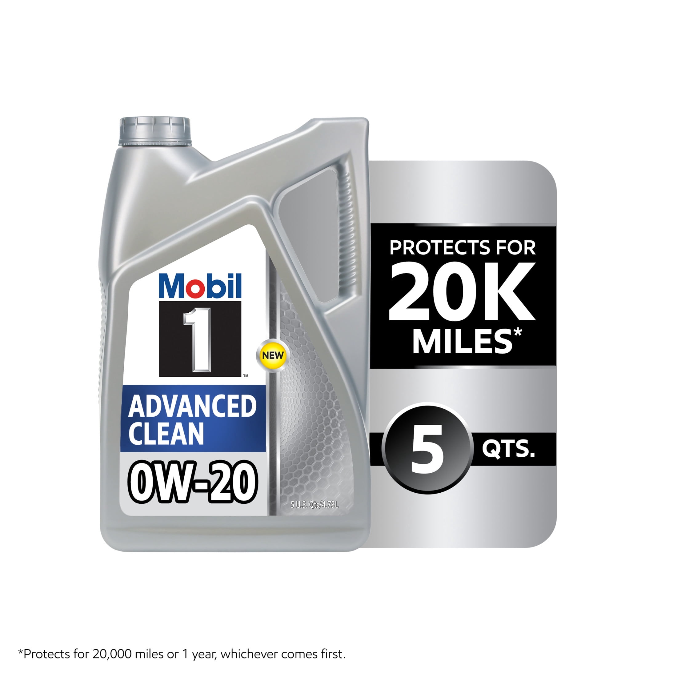 Mobil 1 Advanced Clean Full Synthetic Motor Oil  0W-20, 5 Quarts
