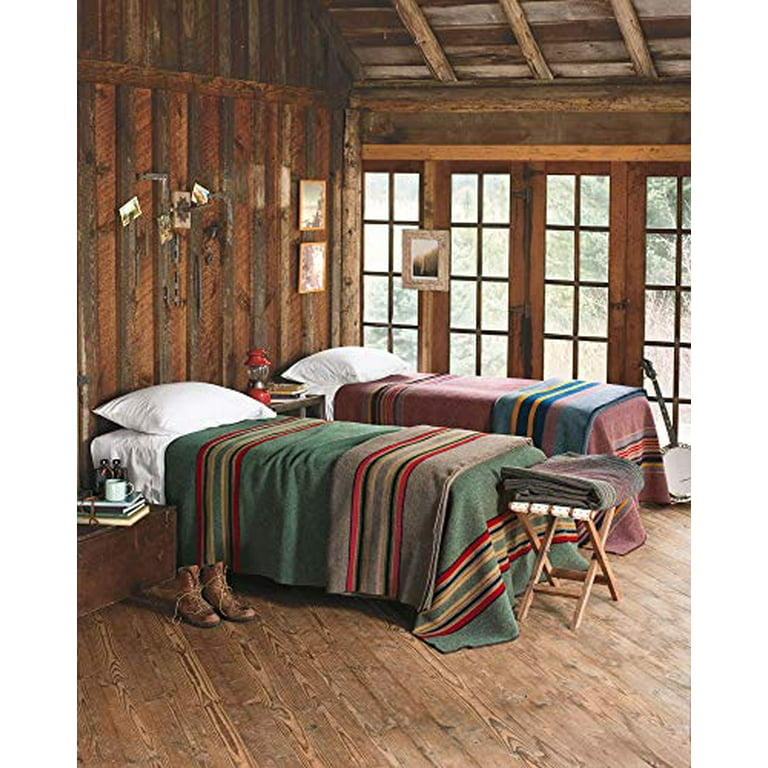 Pendleton Yakima Camp Thick Warm Wool Indoor Outdoor Striped Throw Blanket Lake Queen Size