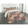 thumbnail image 3 of Ambesonne Moroccan Quilted Bedspread Set 3 Pcs, Ornate Ceramic Tiles, King Size, Pale Orange Dark Blue, 3 of 5