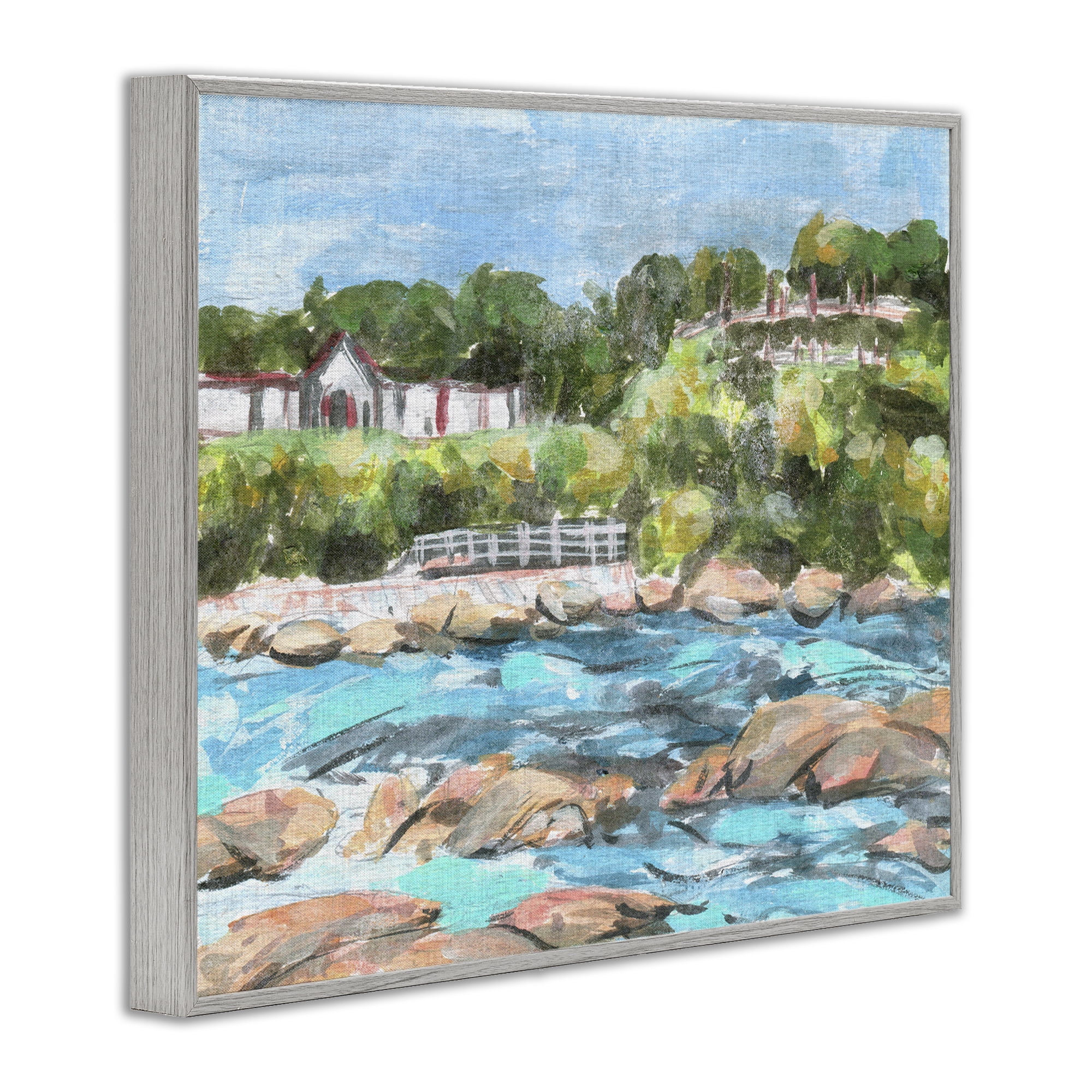 Stupell Industries Rocky Nautical Landscape Landscape Painting Gray Framed Art Print Wall Art, 20 x 16