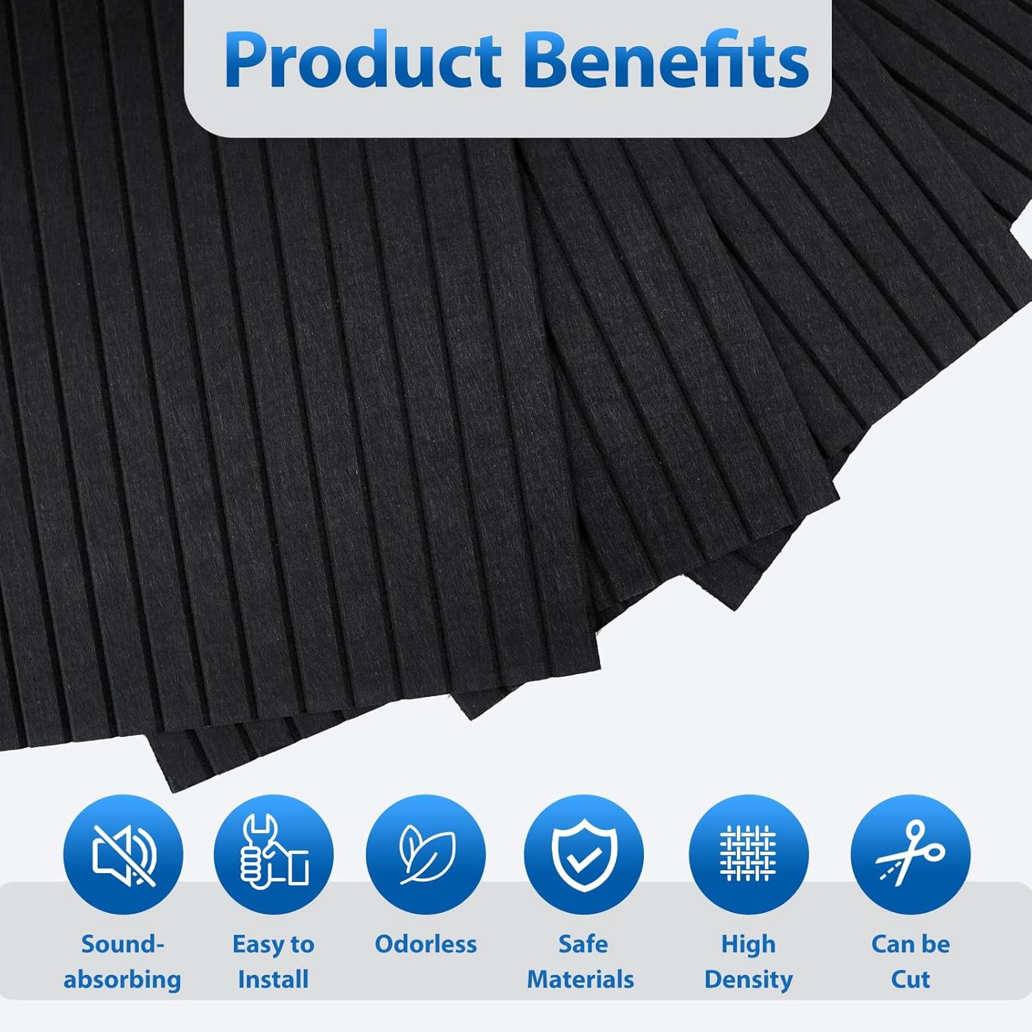 4Pcs Sound Absorbing Foam Squares, 23.8 x 23.8 x 0.47 inches, Dense Noise Reduction Wall Tiles, Fire-Safe Acoustic Squares, Sound Insulation Panels for Studio Wall and Ceiling, Black