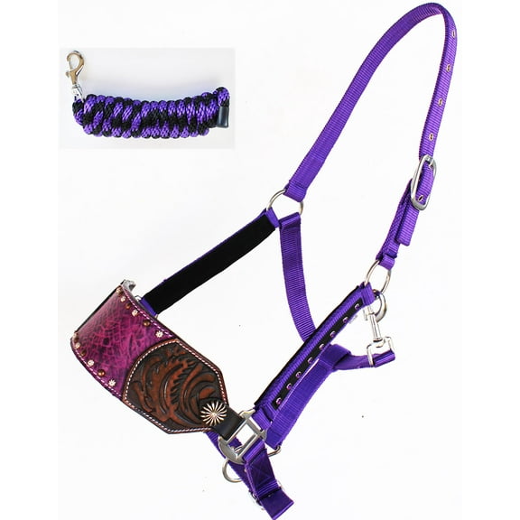 Horse Noseband Tack Bronc Leather HALTER Tiedown Lead Rope  280M36
