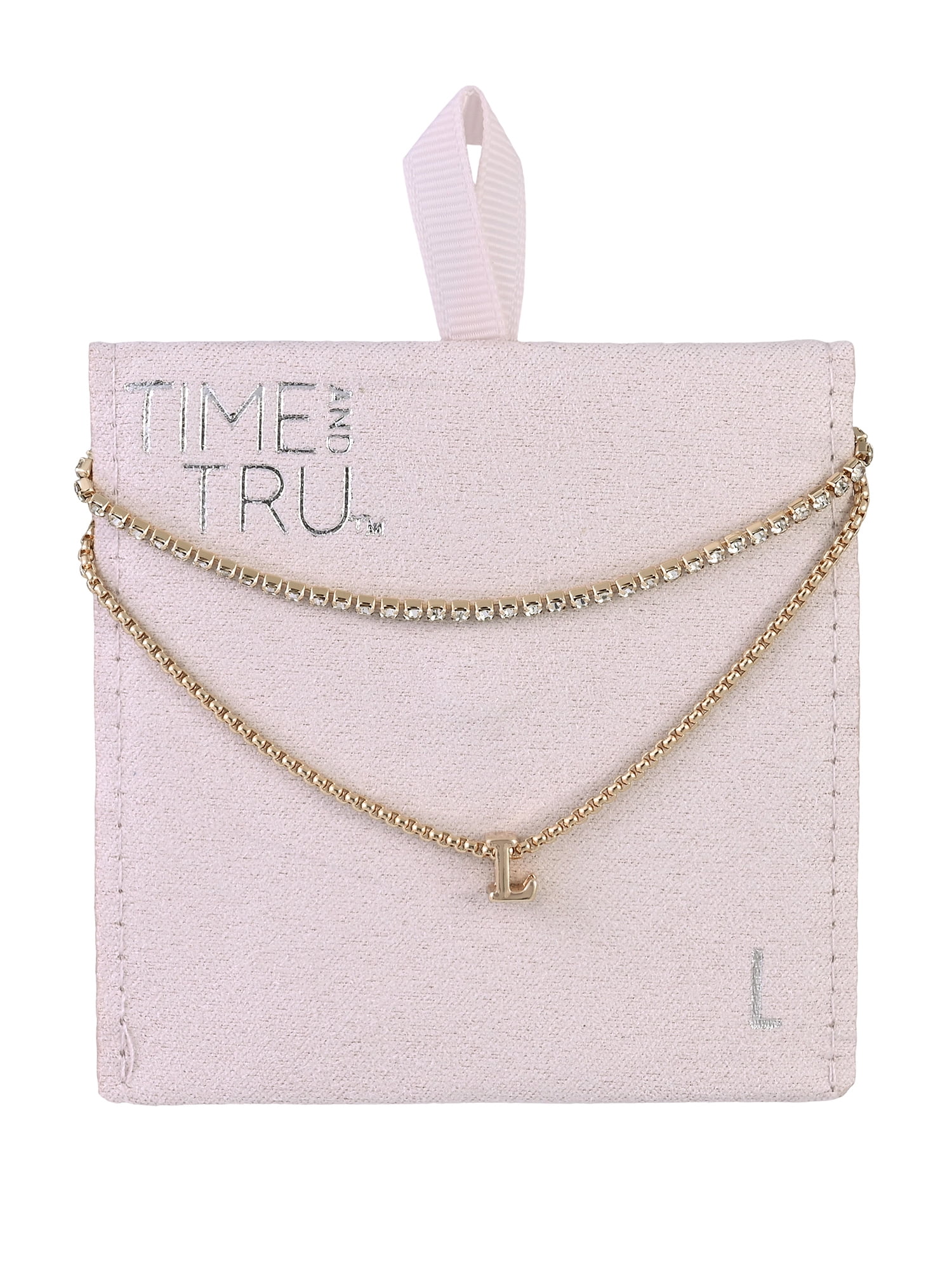 Time and Tru Goldtone 2-Row Rhinestone and Initial "L" Necklace