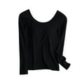 thumbnail image 2 of Antinious Long Sleeve Shirts for Women Crewneck Solid Built In Bra T-Shirt,Fall Winter Savings!Sweatshirt for Women,Going Out Tops for Women,Black,L, 2 of 5
