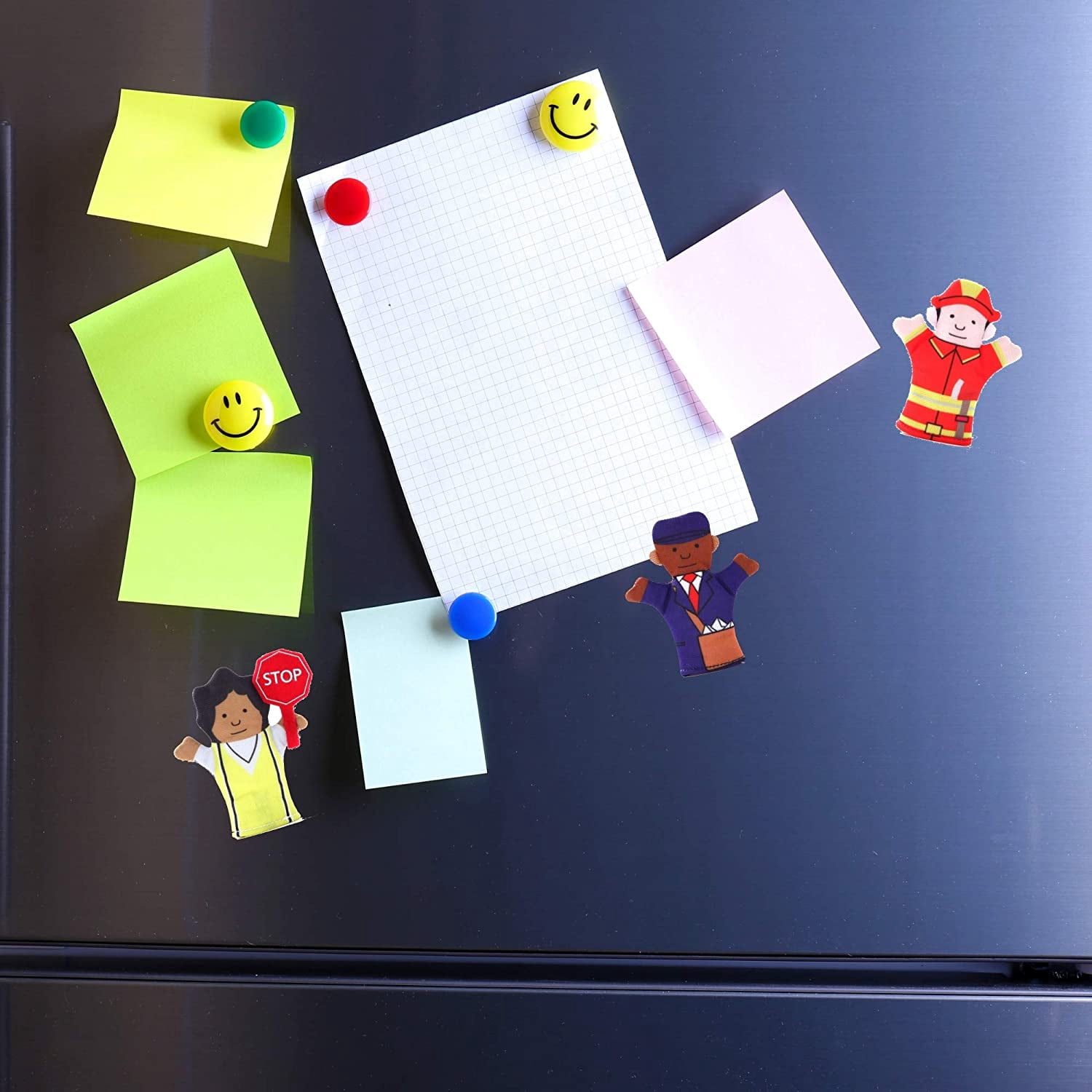Magnet Happy Helpers People Toy Set for Fridge, Board and Refrigerator Magnets - Soft Fabric - 12 Pieces - Variety of Neighborhood People Characters