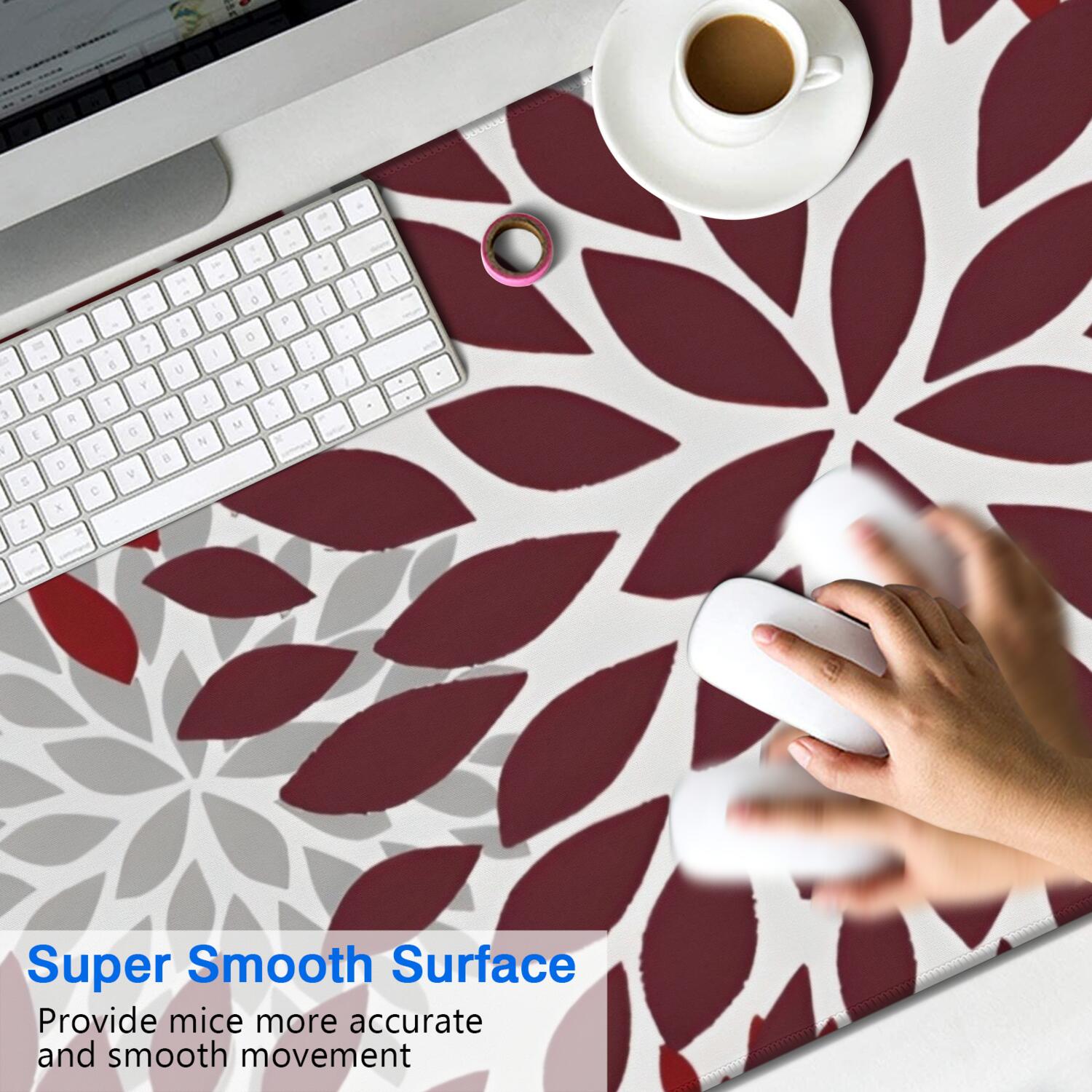 Long Mouse Pads for Desk,Red Floral and Petal Pattern Desk Mats on Top Of Desks, Desk Mouse Pad Extra Large with 3mm Non-Slip Base and Stitched Edge for Gaming,Office,Work,Home 47.3"x23.6"