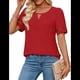 thumbnail image 2 of Camisa Elegante de Corta con Encaje de Color Liso y Mangas Huecas para Mujer, Color Rojo L, 2 of 6