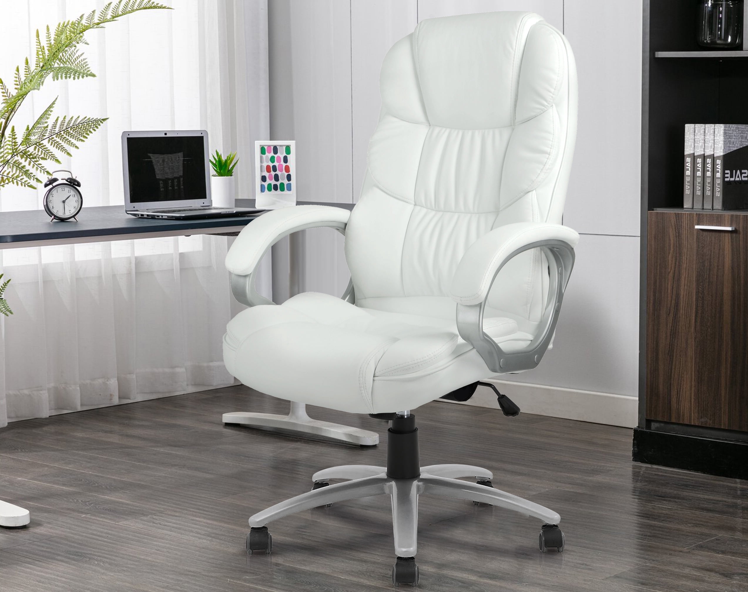 CL.HPAHKL Ergonomic Office Chair, PU Leather Home Office Desk Chairs, Adjustable Height Computer Chair with Armrest and Lumbar Support, Rolling Swivel Comfortable Office Chair Work Chair